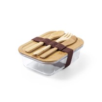 Fiambera de cristal con cubiertos de madera Personalizada